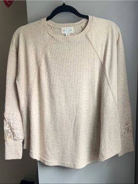 Jun & Ivy Cream Waffle Knit Long Sleeve Top